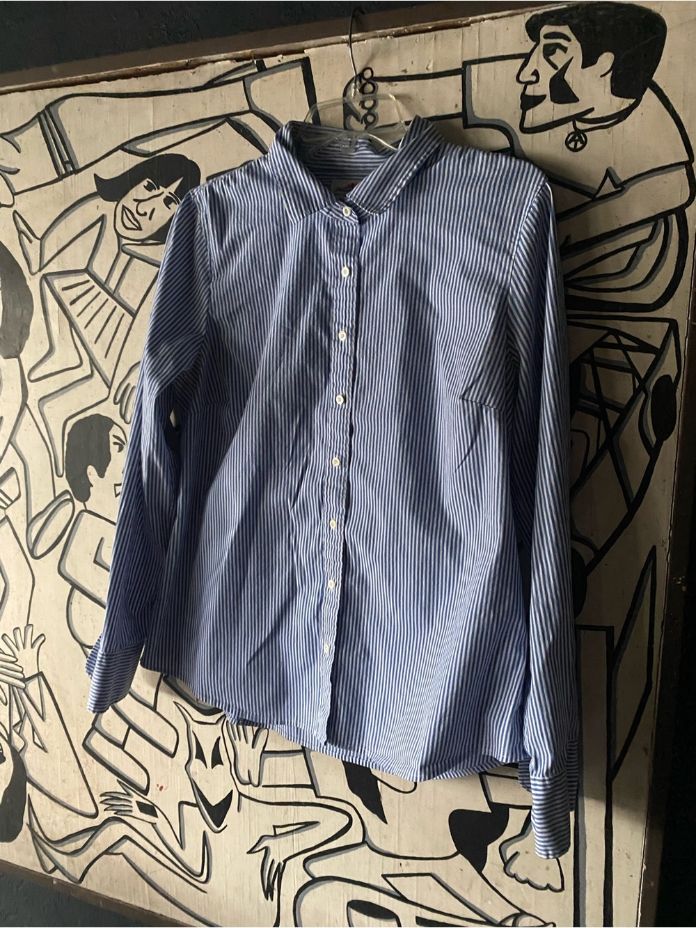 J. Crew Blue & White Pinstripe Band-Collar Button-Down Shirt